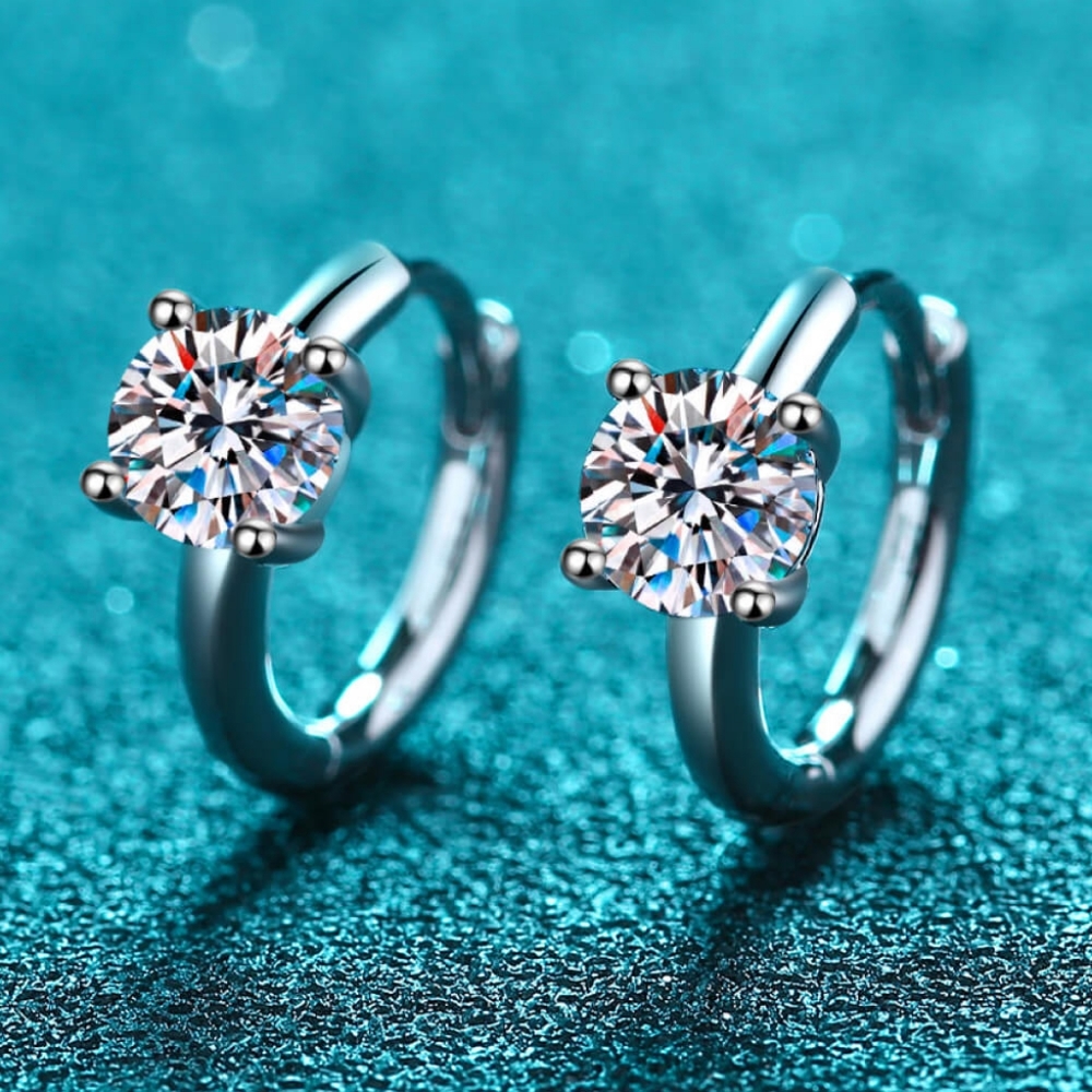 EXQUISITE 1 Carat Moissanite 925 Sterling Silver Huggie Earrings!
